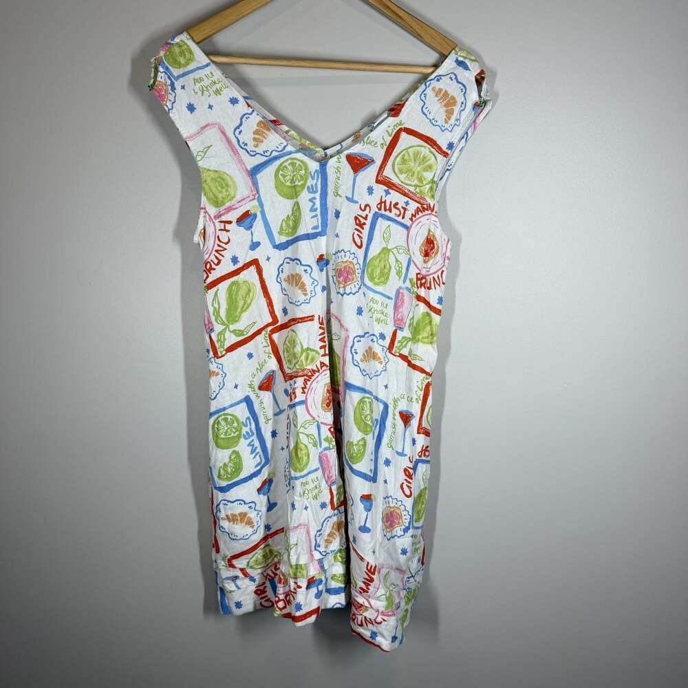Cynthia Rowley Citrus Print Linen Rayon Sleeveless Dress White Multicolor